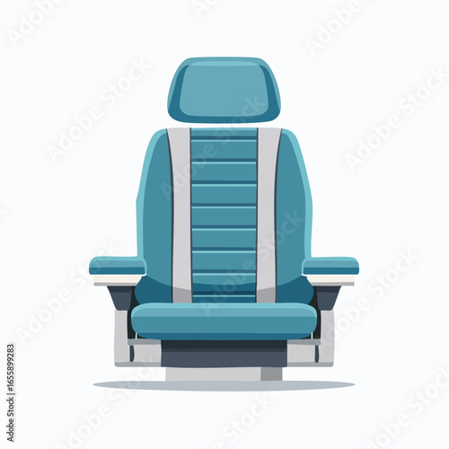 Teal colored,  padded vehicle seat,  front view,  illustration.