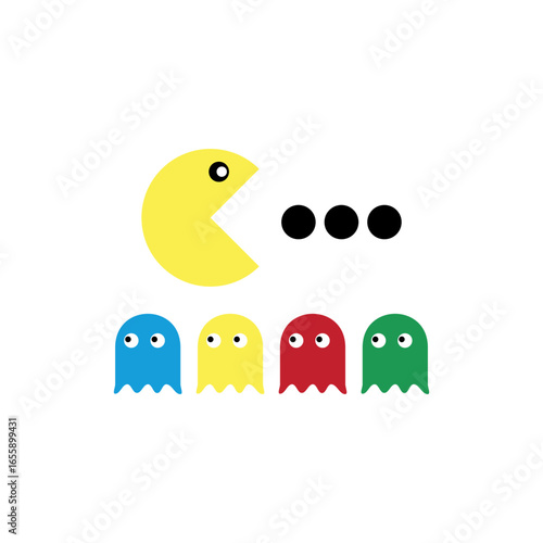 funny cartoon pacman on white background