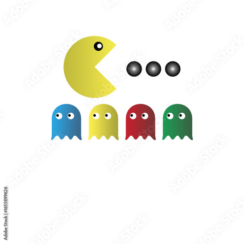 funny cartoon pacman on white background