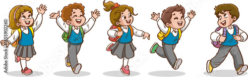 happy school children going to school