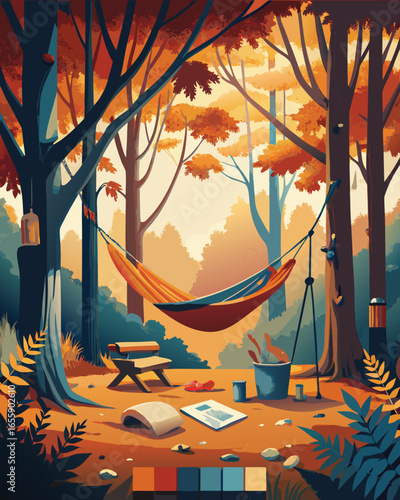 Labor Day Rest - Hammock & Tools Relaxation Vector