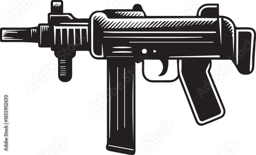 high resolution vector file of military smg submachine gun line art perfect for printing decals educational projects