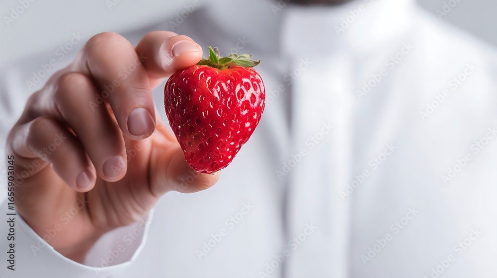 Obraz premium Close Up of a Arabian Man Hands Holding a Strawberry – Suitable for Be Used in Blog Posts, Social Media Posts and Website Content Related to Food, Fruit and Healthy Lifestyle Themes.