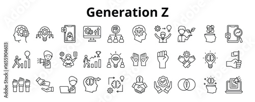 30 Generation Z Line Icons Vector - Influencer, Adaptive, Expressive, Trendsetter, Multitasking, Idealistic, Digital Native