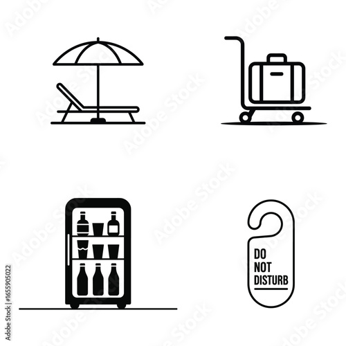 Hotel business service icons set with line art vector design  