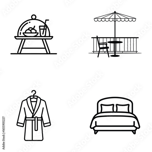 Hotel business service icons set with line art vector design  