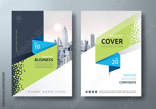 Green and blue Annual report brochure flyer design template vector, Leaflet, presentation book cover templates, layout in A4 size