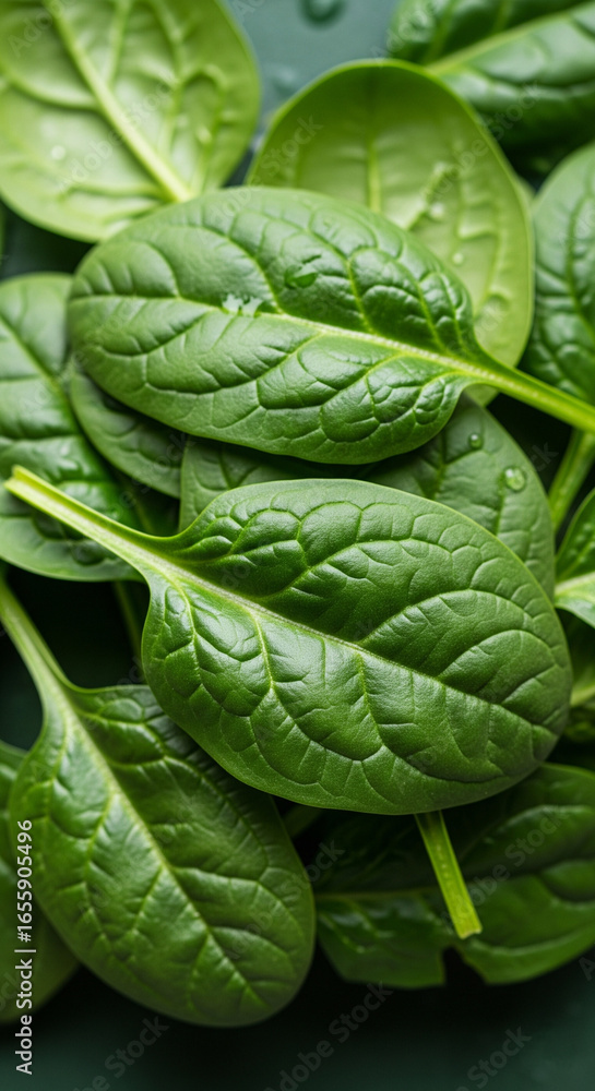 Obraz premium ultra-realistic fresh green spinach leaves standing upright isolated on white background