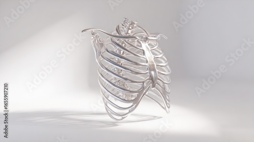 Silver ribcage anatomical model 3d render for medical illustration and design needs