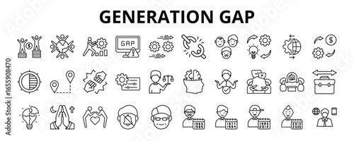 30 Generation Gap Line Icons Vector - Diversity, Disparity, Gap, Transformation, Attitude, Respect, Conflict, Change