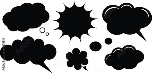 Set of black speech bubble icons. Collection of various callouts for comic, dialogue, message, and chat.  vector silhouette dialogue boxes set.