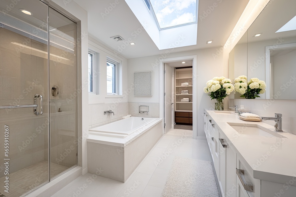 custom made wallpaper toronto digitalBright White Modern Bathroom Interior Design with Skylight