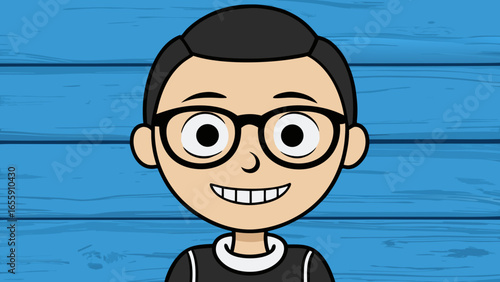 A smiling man wearing glasses having fun in a cartoon style
