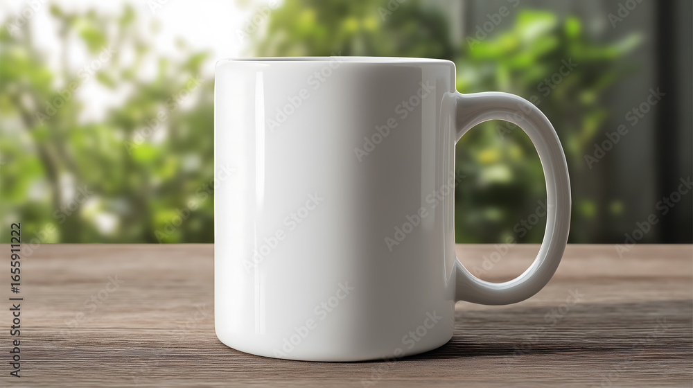 Fototapeta premium White ceramic mug mockup branding template with nature background view on transparent background