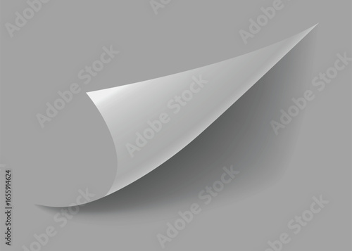 Curled paper corner. Curve page corner, page edge curl and bent paper sheet with realistic shadow. Paper corner fold isolated on white background