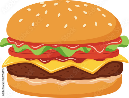 Juicy cheeseburger with fresh lettuce tomato and melted cheese a classic fast food delight
