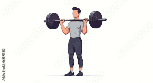 A flat vector illustration of a person lifting a barbell for strength training, no facial features, clean minimal style, isolated on white background
