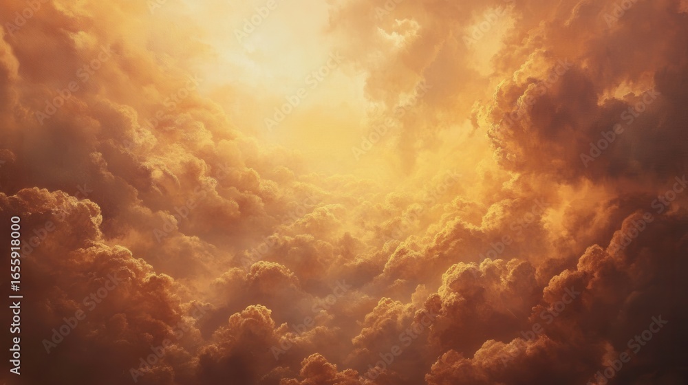 Fototapeta premium Majestic Sunset Clouds Illuminated by Warm Golden Light in Sky