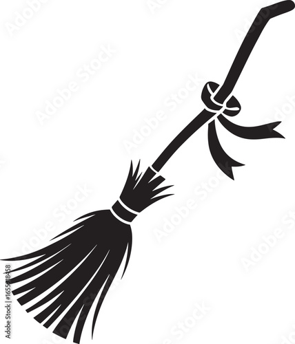 witch s broomstick with ribbon illustration silhouette royalty free stock photos premium quality