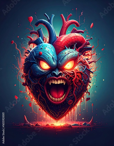 Angry heart, vibrant colors