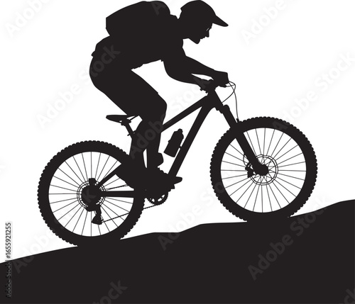 mountain biker riding uphill isolated on transparent background