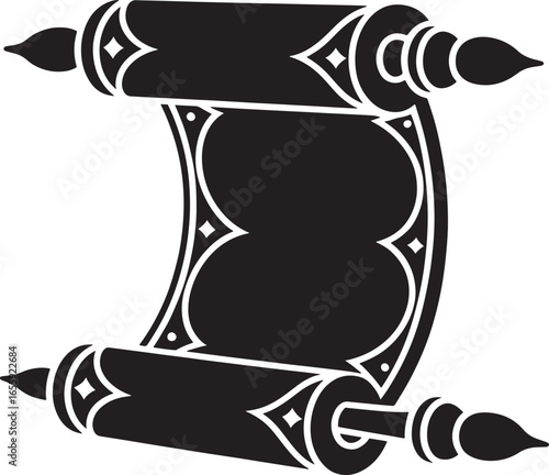Scroll Banner Ornate black with decorative edges isolated on transparent background