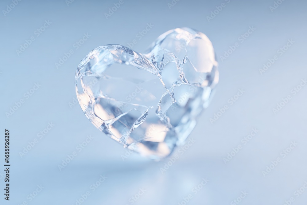 Fototapeta premium Translucent heart-shaped crystal reflects light, creating an eth