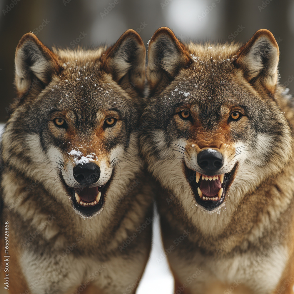 Fototapeta premium wolves standing in the snow.