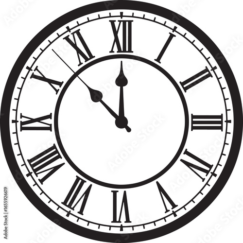 Vintage roman numeral clock face isolated on transparent background
