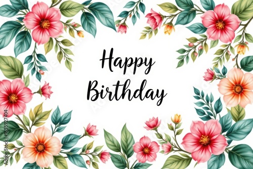 Elegant Birthday Greeting Card with Floral Background and Happy Wishes