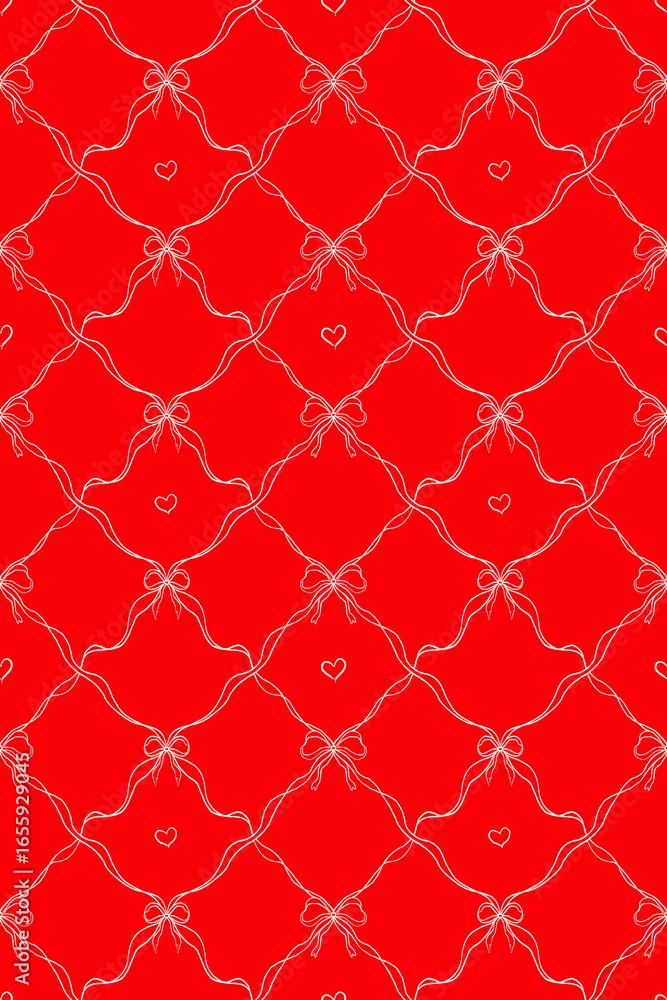 Obraz premium Red Checkerboard Bowknot Pattern Background. Cute seamless pattern design element for banner, poster, wallpaper, textile and gift wrapping paper.