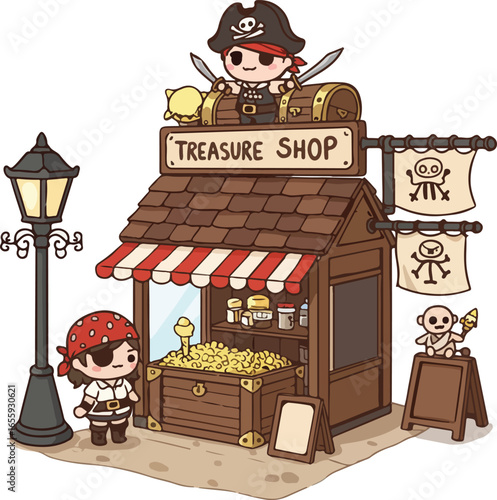 Kawaii pirate theme businesses in cute illustration style for Talk Like a Pirate Day