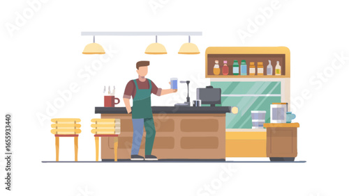 Barista coffee shop cafe worker serving drinks at counter service profession illustration design concept