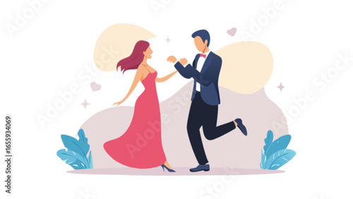 Couple dancing ballroom dance vector illustration romantic date night celebration event formal wear love romance