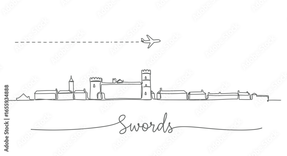 Obraz premium Swords with Ireland Plane above the cityscape.