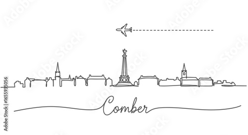 Comber Skyline with Northern Ireland, Line Art, and Plane.