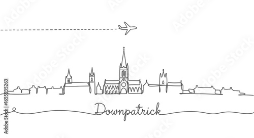 Downpatrick skyline with Ireland Travel design.
