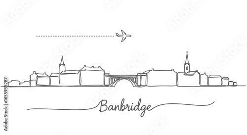 Banbridge Ireland Skyline with Airplane, and Minimal.