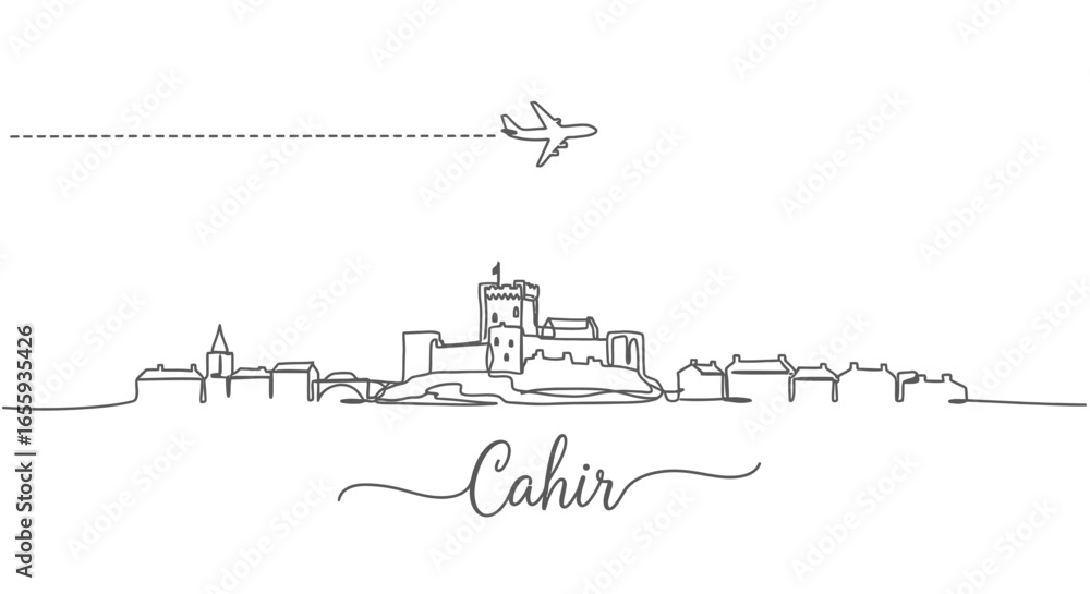 Obraz premium Cahir Castle Line Art Plane Travel Ireland.