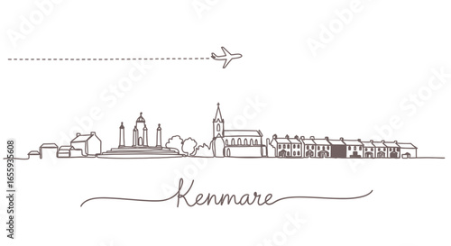 Kenmare Town Skyline Vector Minimalist Airplane.