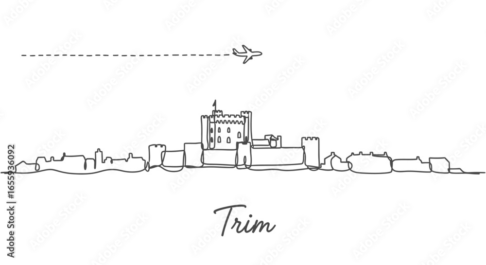 Obraz premium Trim Castle with Ireland Plane flies above.
