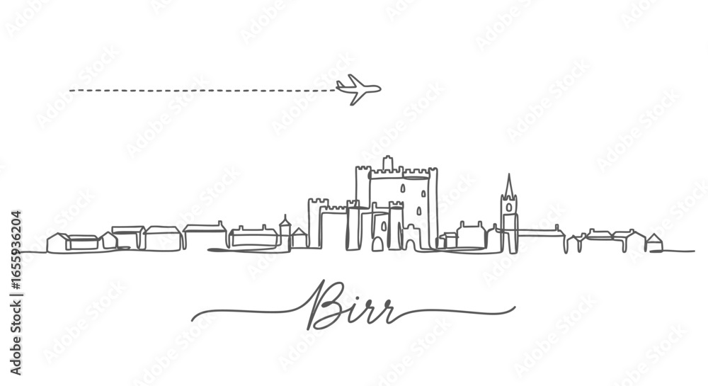 Obraz premium Birr Skyline Single line airplane art.