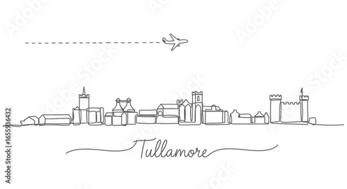 Tullamore Skyline Airplane Vector Line Art.