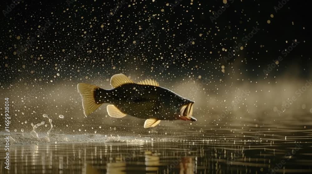 custom made wallpaper toronto digitalMajestic Bass Leaps From Water Amidst Golden Speckles.