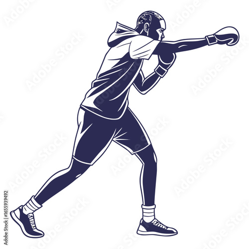 A boxer in a hoodie throwing a punch, showcasing strength, fitness, and determination