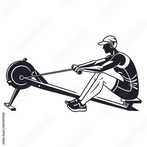 A man is using a rowing machine for exercise