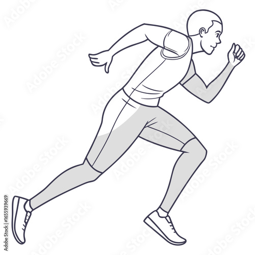 A runner sprinting in a race, , showcasing speed, power, and determination in a minimalist style