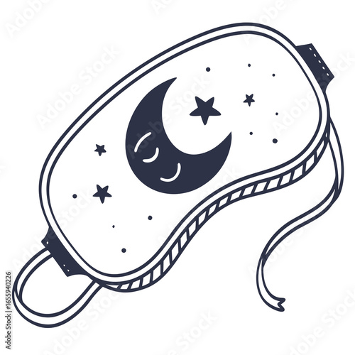 Hand drawn sleep mask with moon and stars for good night and sweet dreams concept