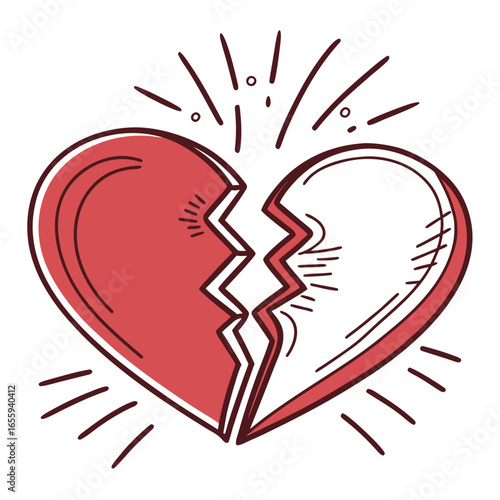 Illustration of a broken heart, representing emotional pain, loss, and the end of a relationship