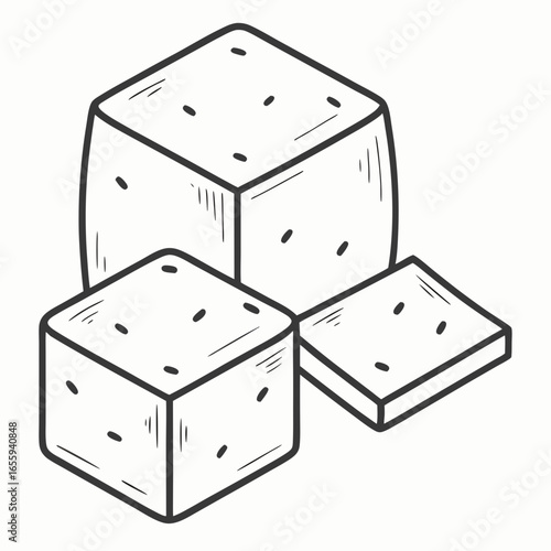 Illustration of three pieces of tofu, a popular vegan protein source